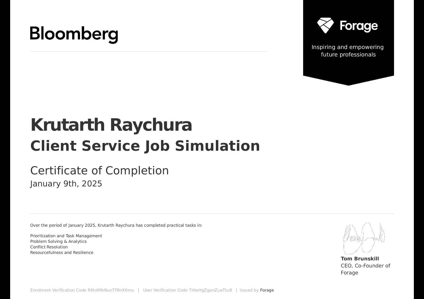 Bloomberg Client Service Certificate